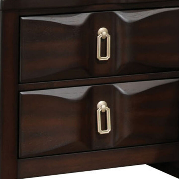 Transitional Style Wood Nightstand with 2 Drawers, Espresso Brown-Benzara
