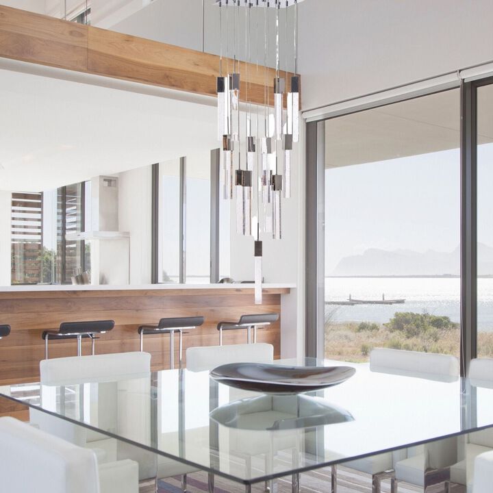 Sparkling Night Chandelier Chrome Metal and Acrylic 13 LED Light Dimmable Extra Large