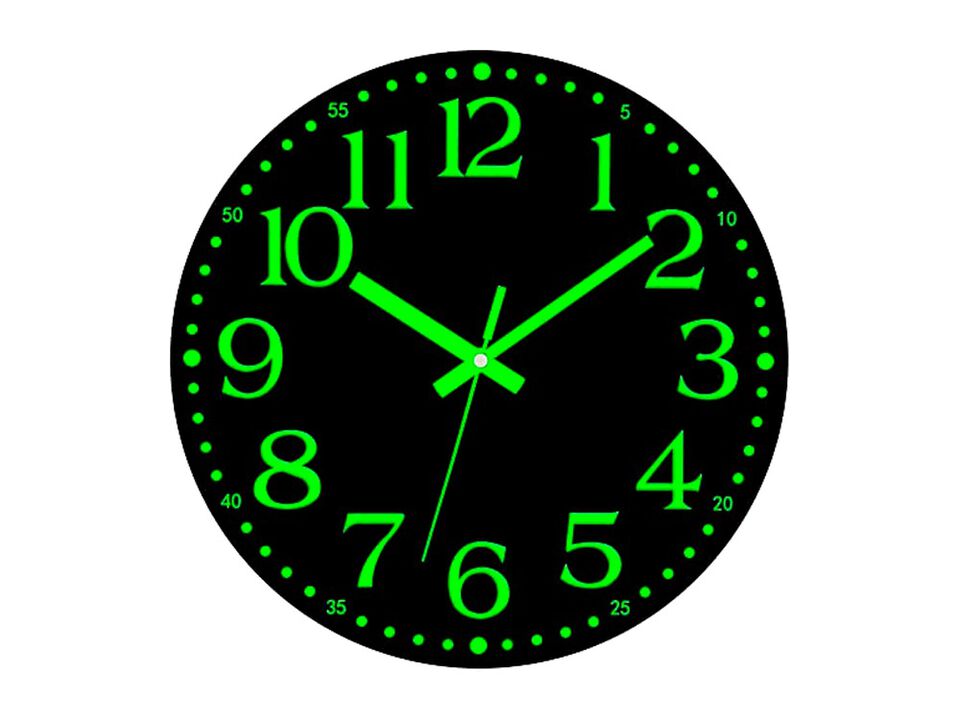 Glow In The Dark Black Wood Luminous Wall Clock 12 Inch Silent Non Ticking