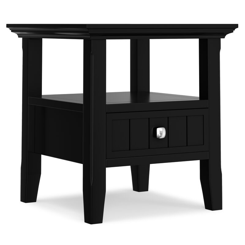 Acadian 19 inch Wide Solid Wood Transitional End Table with Drawer in Black