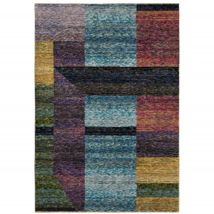 3 X 5 Purple Blue Teal gold green Red And Pink geometric Power Loom Stain Resistant Area Rug