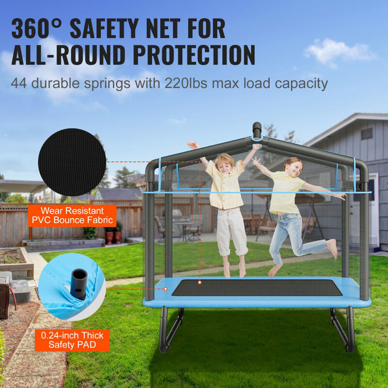 Mini Kids Trampoline with Enclosure Net, Gym Bar and Swing Hammock, Birthday Gift for Toddlers-Black image number 6