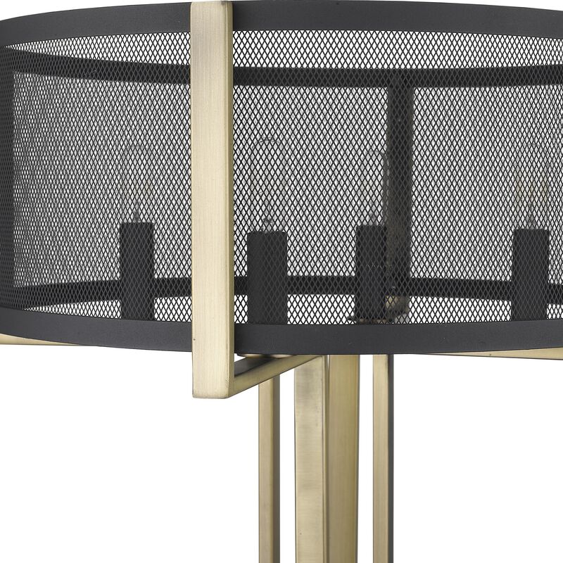 Hivvago 25" Brass Metal Four Light Geometric Table Lamp With Black Drum Shade