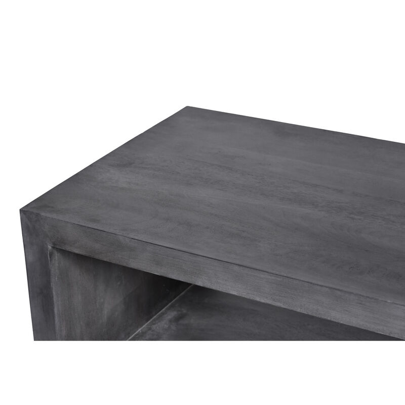 58" Cube Shaped Wooden Coffee Table with Open Bottom Shelf, Charcoal Gray