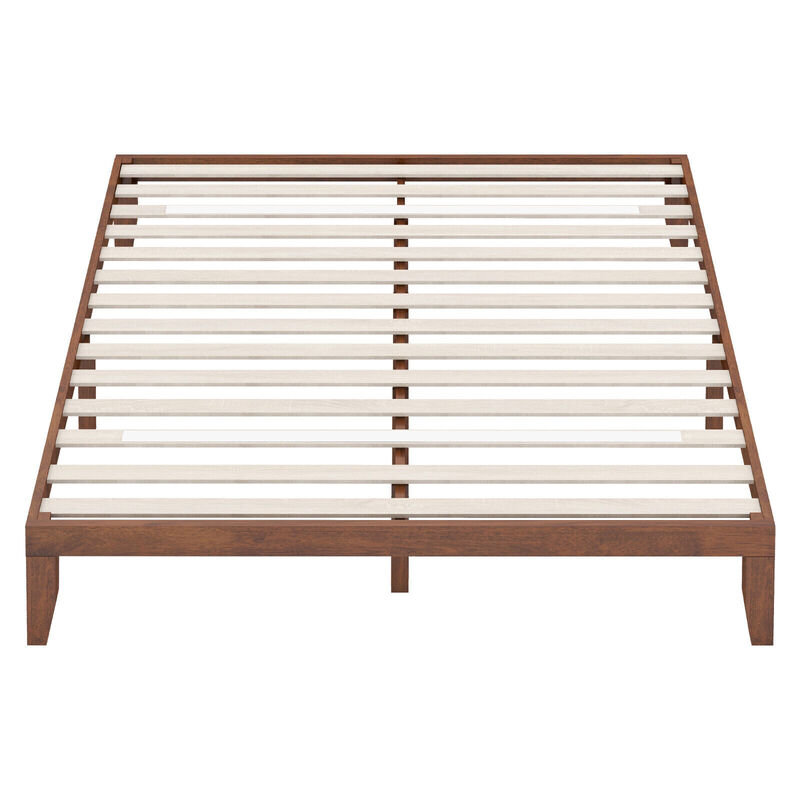 Rubber Wood Slatted Platform Bed Frame &ndash; Durable Bed Base with Wood Slat Support