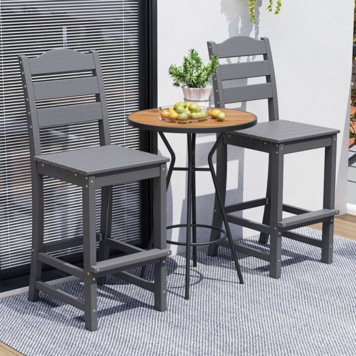 30 Inch HDPE Outdoor Counter Height Bar Stools with Backs Set of 2-Grey