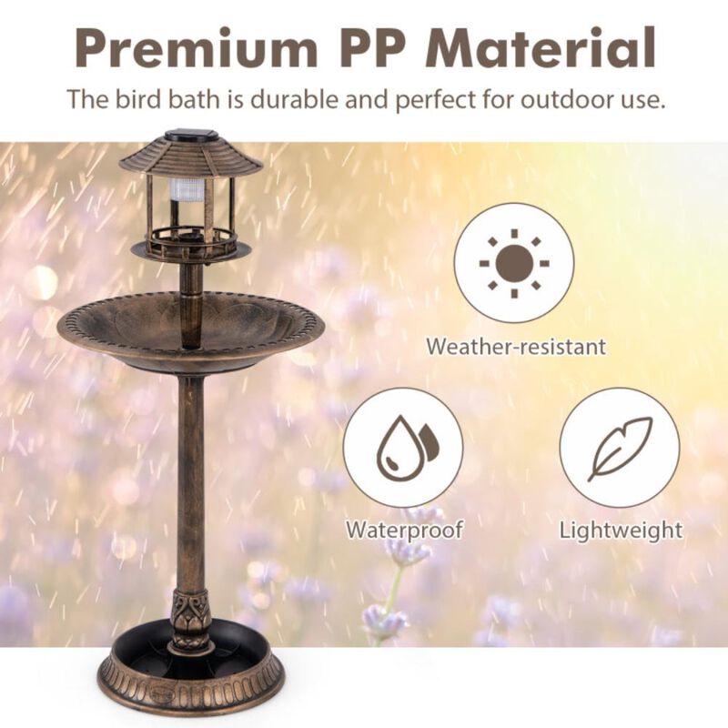 Hivvago Pedestal Bird Bath with Solar Light with Bird Feeder and Flower Planter