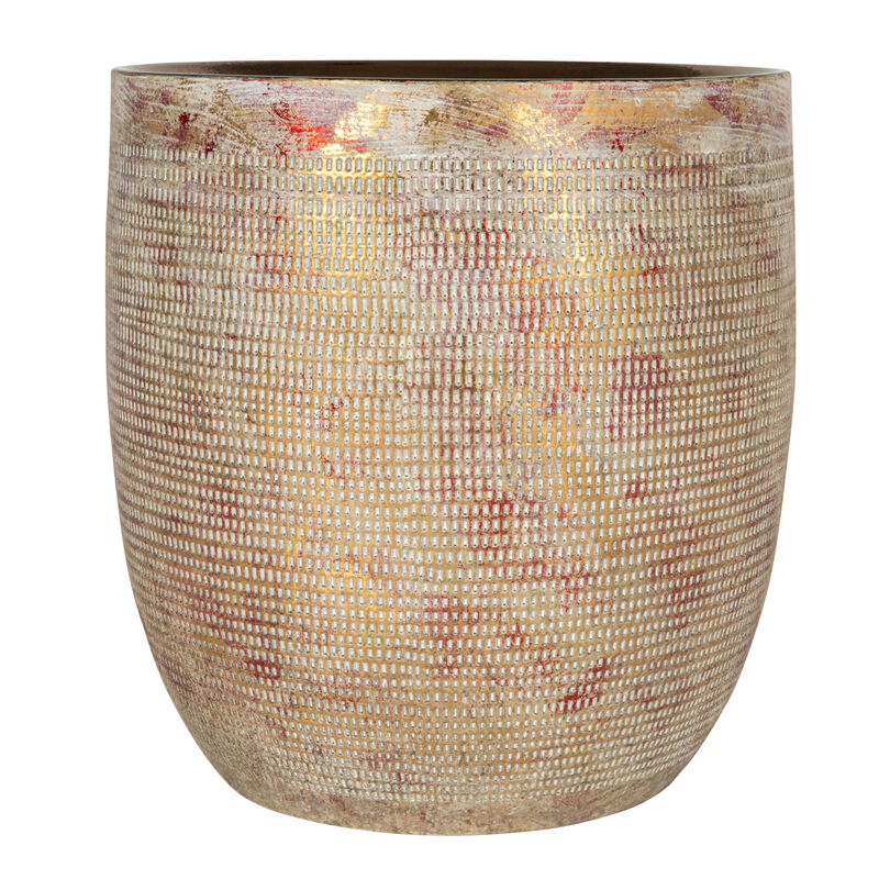 Embossed Textured Stoneware Planter, Metallic Gold image number 3