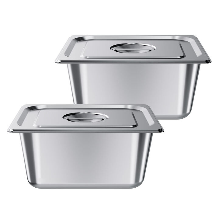 VEVOR 1/2 Size Hotel Pans with Lids Steam Pans 6" Deep Stainless Steel 2 Pack