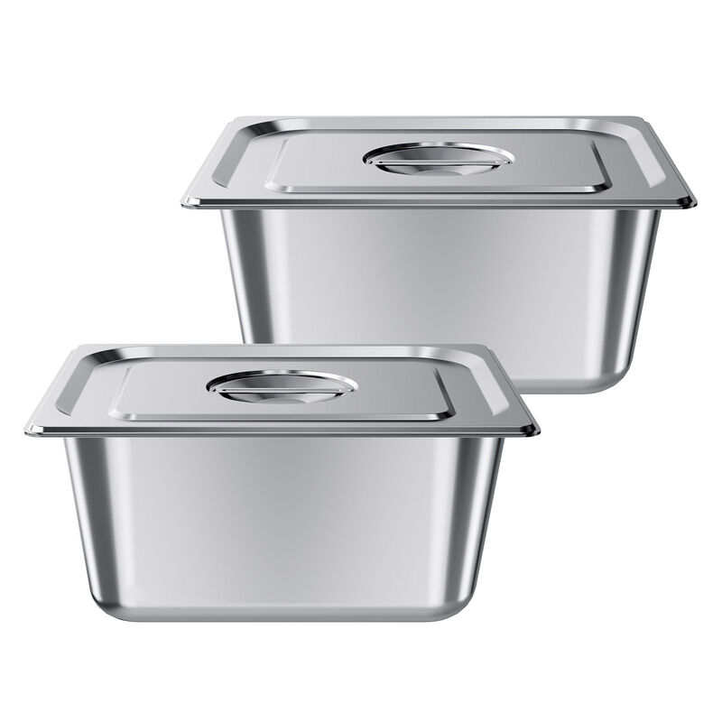VEVOR 1/2 Size Hotel Pans with Lids Steam Pans 6" Deep Stainless Steel 2 Pack