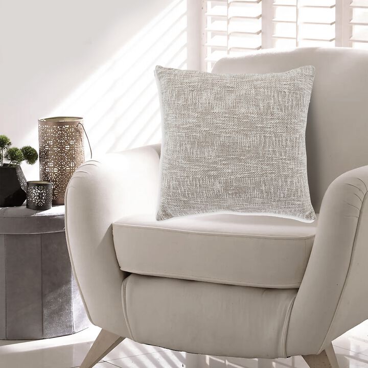 Throw Pillow Set of 4, 20 Inch Square, Brown and White Cotton Woven Texture - Benzara