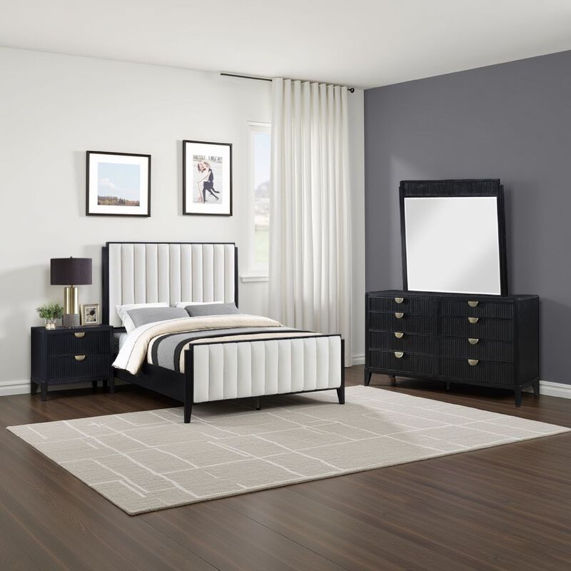 Jack 4pc Queen Bedroom Set, Black, Vertical Tufted Ivory Upholstery image number 5