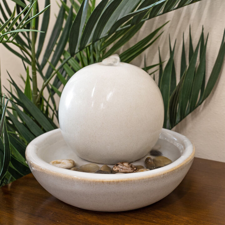 Sunnydaze Ceramic Indoor Tabletop Water Fountain with Orb - 7-Inch