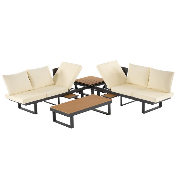 Mondawe Outdoor 6-Piece Modular Sofa Set,W/ Tilting Seat & Side Tables,Weatherproof Patio Furniture