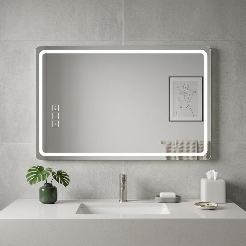 HomeRoots 32" Silver Lighted Frameless Anti Fog Bathroom Vanity Mirror image number 1