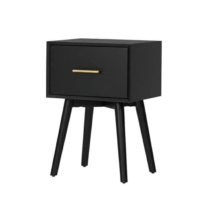 Ian Side End Table, Felt-Lined Drawer, Modern Black, 18 Inch Rectangular