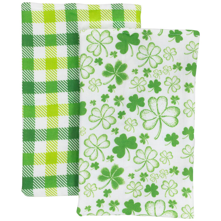 Set of 2 Shamrocks and Plaid St. Patrick's Day Kitchen Tea Towels 26"