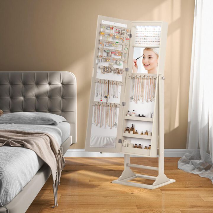 Hivvago Freestanding Lockable Jewelry Armoire with Full-Length Mirror and 6 LED Lights