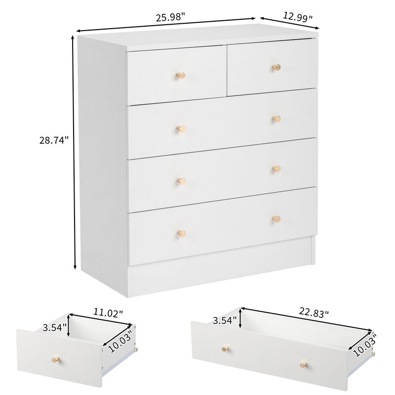 Simple Modern 5-Drawer Dresser, Compact Storage Cabinet for Bedroom or Home