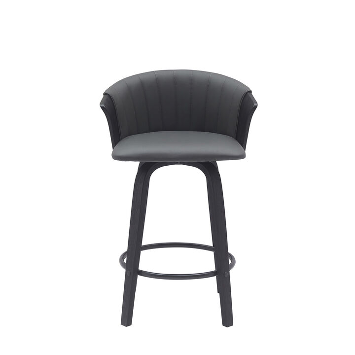 HomeRoots Faux Leather Cafe-Style Counter Stool with Armrests and Wood Base