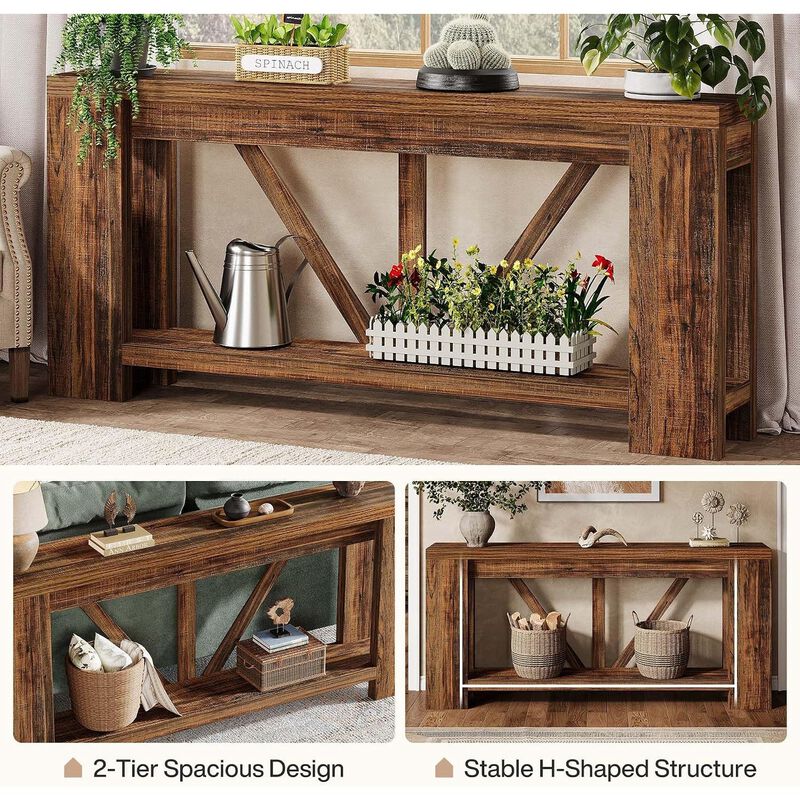Tribesigns Farmhouse 2-Tier Console Table image number 2