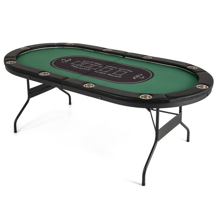 10 Player Poker Table with LED Lights and USB Ports for Home Game Room-Green