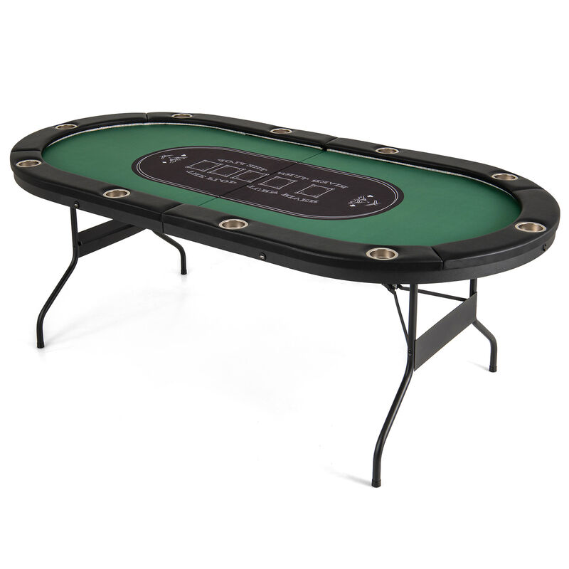10 Player Poker Table with LED Lights and USB Ports for Home Game Room-Green image number 0