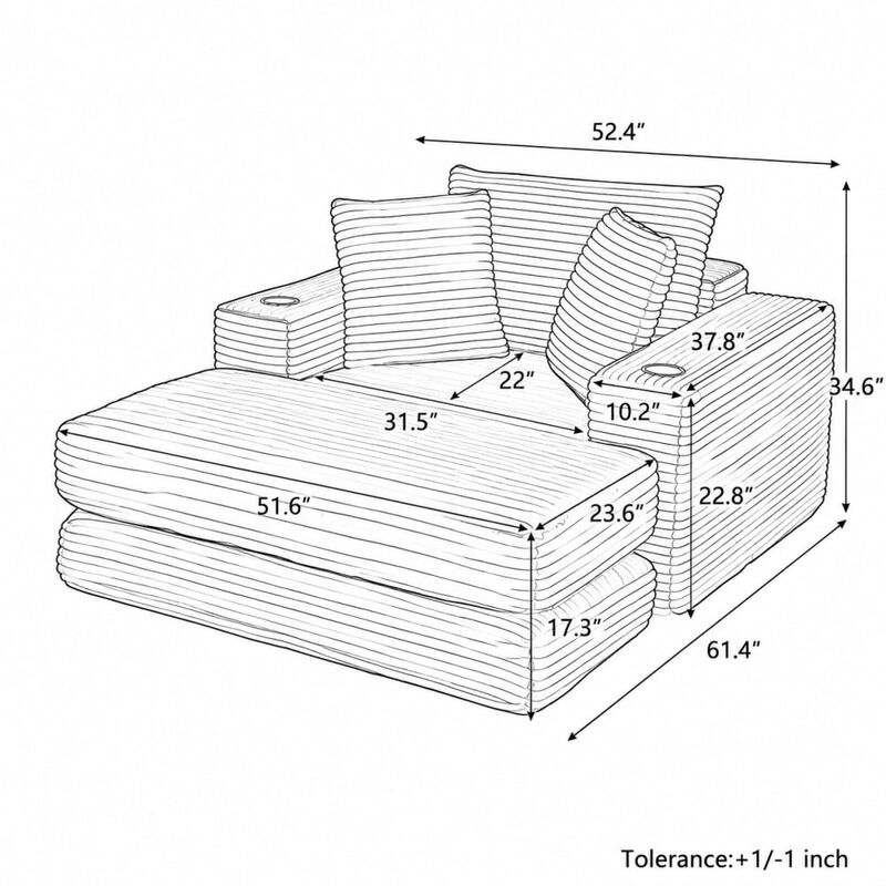 Oversized Cloud-Like Boneless Chaise Lounge Chair 3-in-1 Convertible Modular Sleeper Sofa image number 1