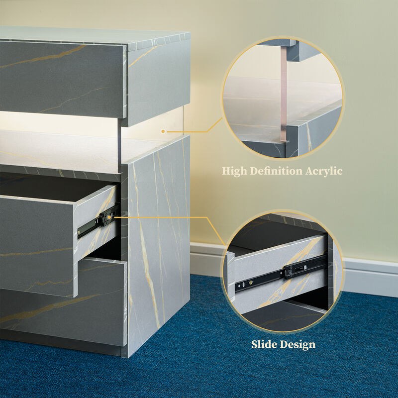 TATEUS Acrylic LED Nightstand with 3 Drawers, Lighted Bedside Table Dresser for Bedroom End Furniture