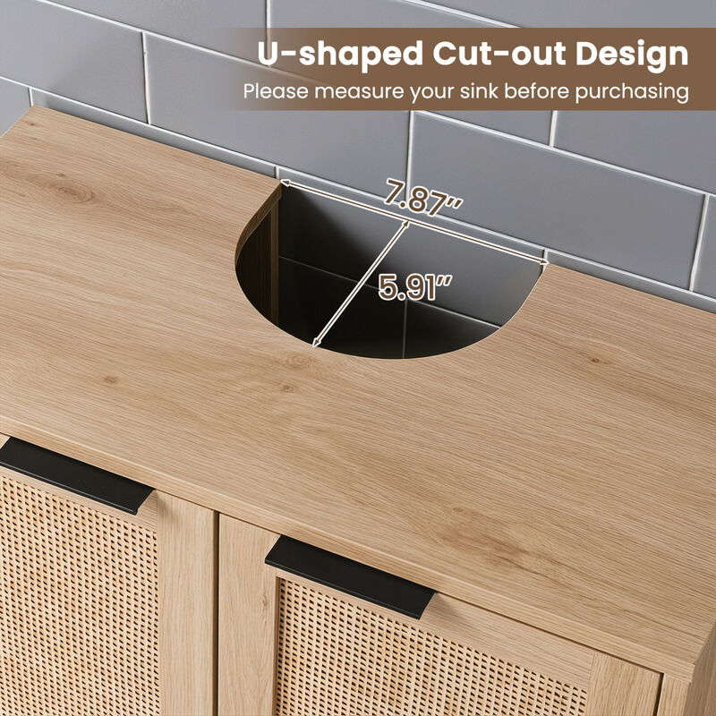 Modern Bathroom Vanity Cabinet with Rattan Doors and Cut-Out image number 6