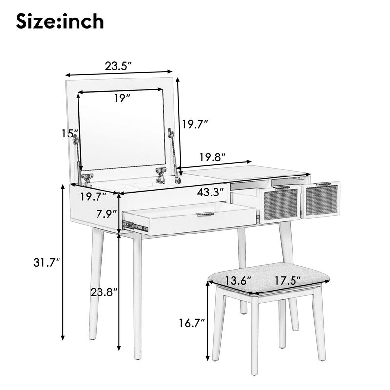 Merax Makeup Vanity Table with Hidden Mirror, Gas Spring Lift, 3 Drawers image number 4