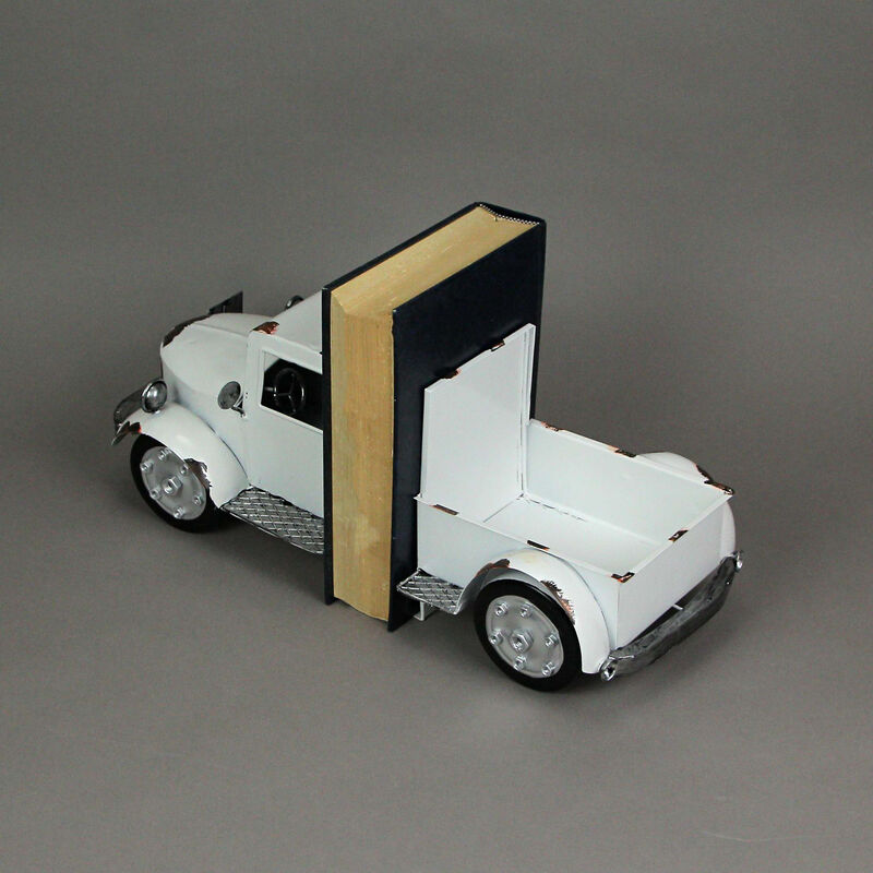 Weathered White Finish Vintage Pickup Truck Metal Bookends Front and Back image number 4