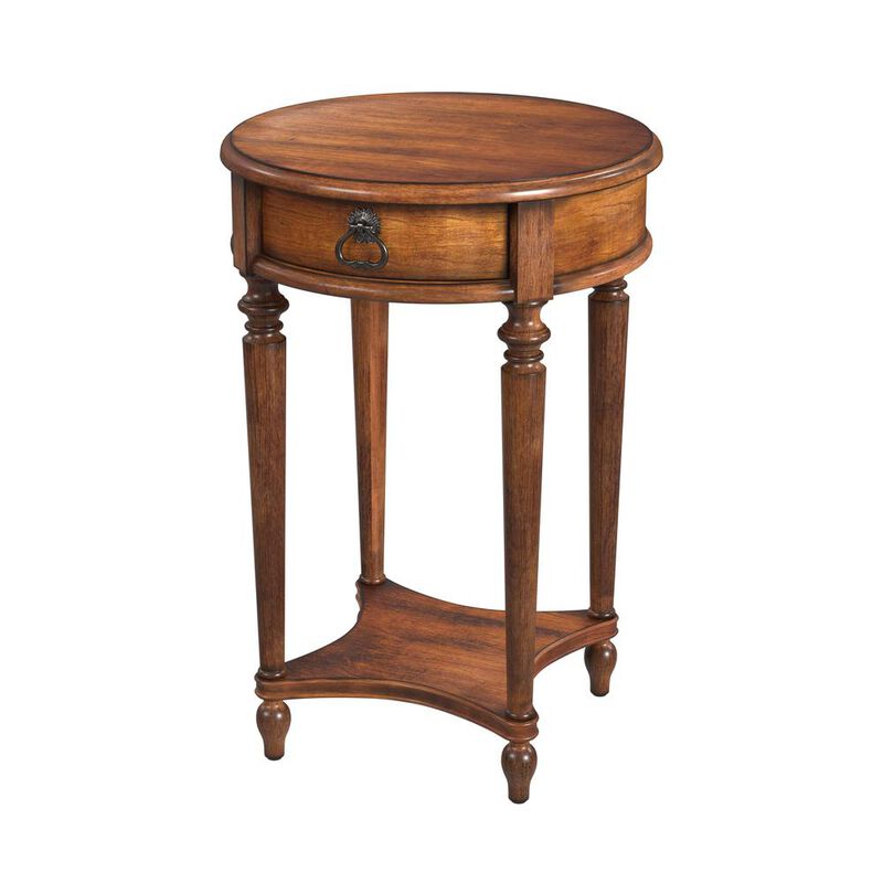 Butler Specialty Jules 1-Drawer Round End Table, Medium Brown