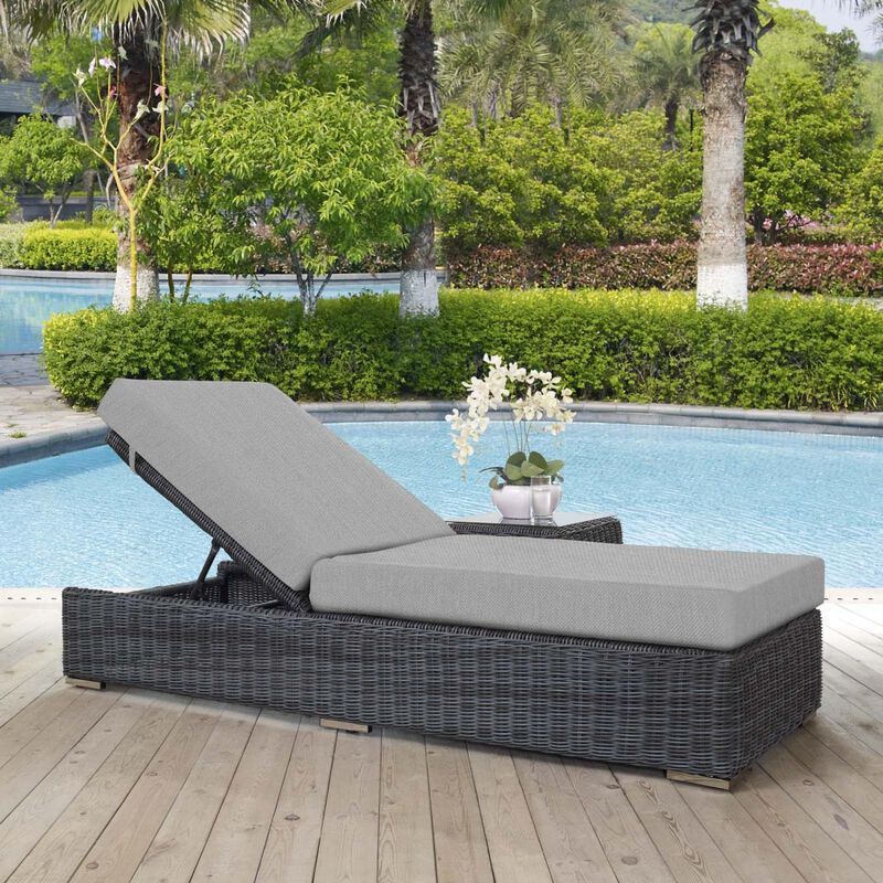 Modway Summon Wicker Rattan Aluminum Outdoor Patio Poolside Chaise Lounge Chair with Sunbrella&reg; Fabric Cushions in Canvas Gray image number 2
