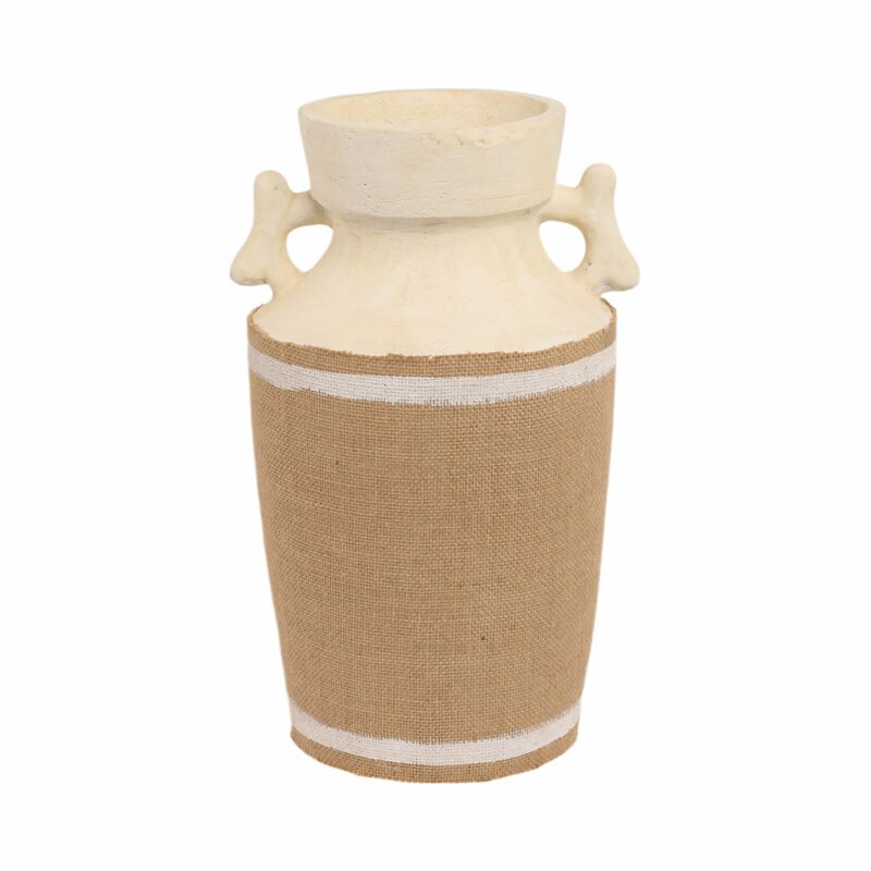 16" Burlap On Terracotta Vase, Ivory/natural image number 0