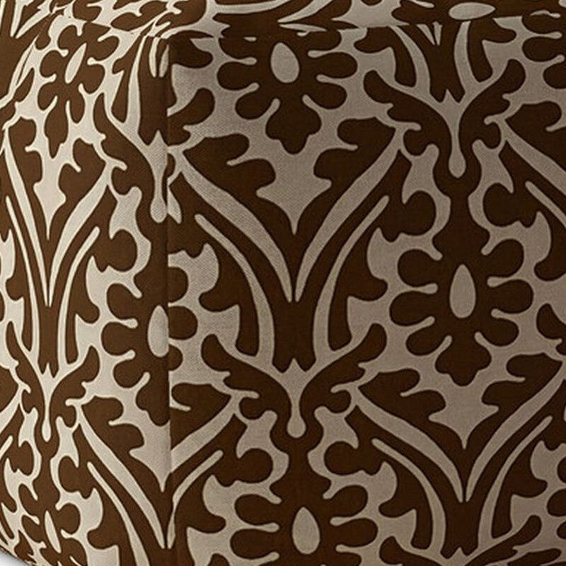 Homezia 17" Brown Cotton Damask Pouf Ottoman