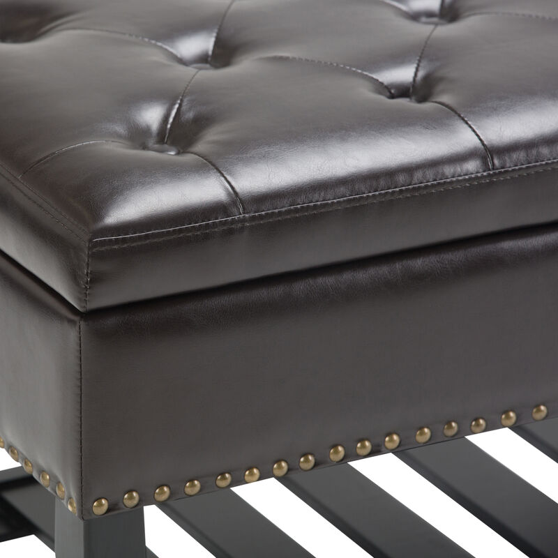 Lomond 43 inch Wide Transitional Rectangle Storage Ottoman Bench in Tanners Brown Faux Leather image number 5