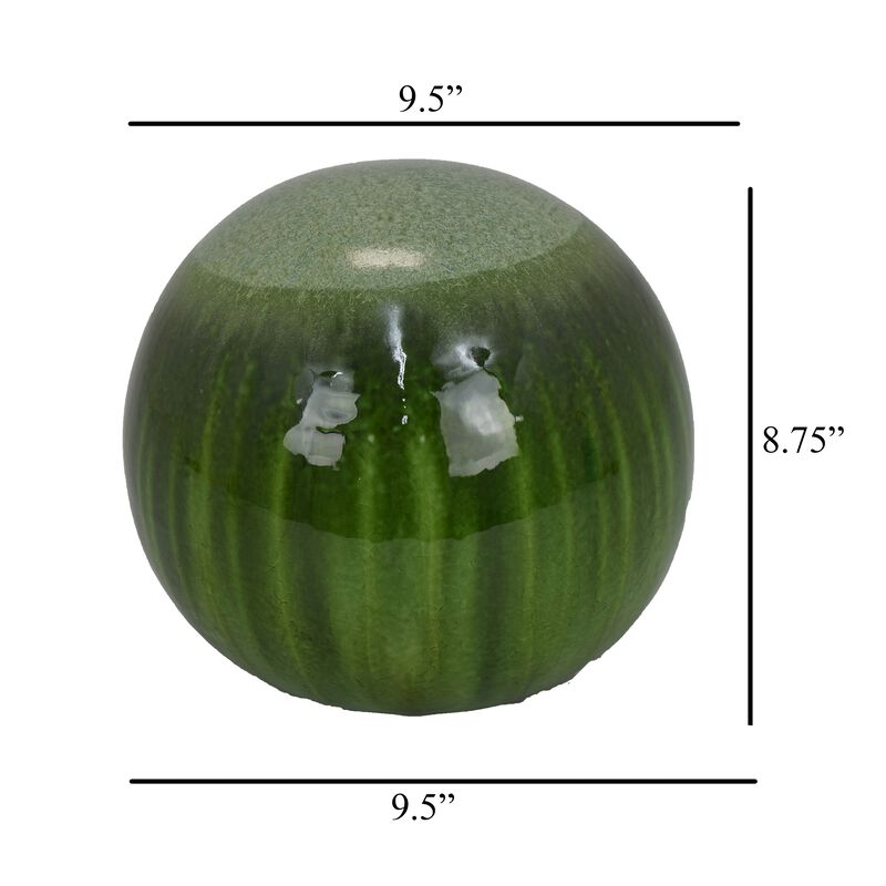 Mary Tabletop Accent Decor, Modern Round Orb, 10 Inch Green Ceramic - Benzara