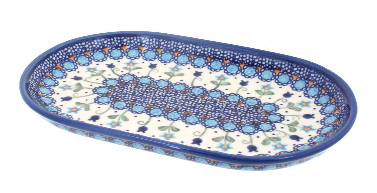 Blue Rose Polish Pottery Holiday Pine Small Oval Dish