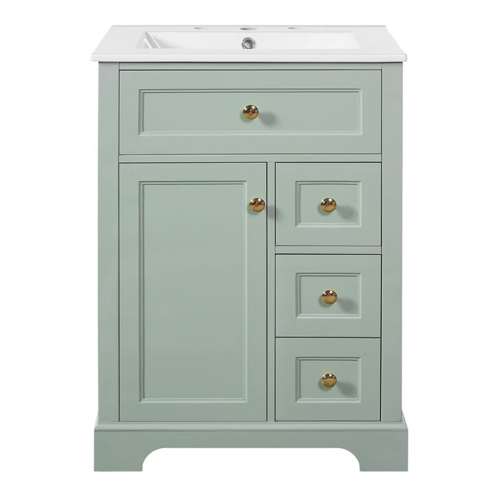 Merax Compact Bathroom Storage Vanity with Left Door Rack Cabinet & 2 Right Drawers