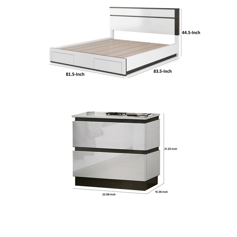 2pc King Bedroom Set, White, Metallic Gray Wood, Nightstand image number 7