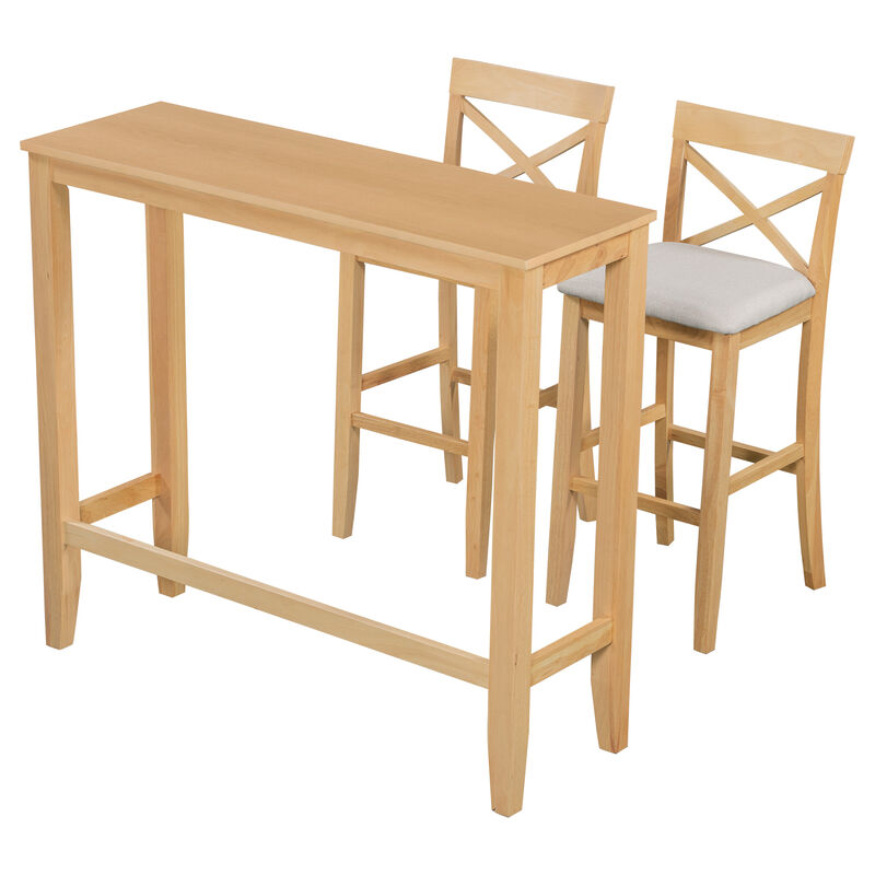 Merax Rectangular Wood Bar Height Dining Set Kitchen Breakfast Nook with 2 Chairs for Small Places