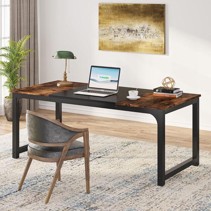 Tribesigns 6FT Conference Table, 70.8"W Rectangular Meeting Room Table for 6, Boardroom Table Computer Desk for Office, Farmhouse Large Office Desk Workstation, Holds 800 lbs