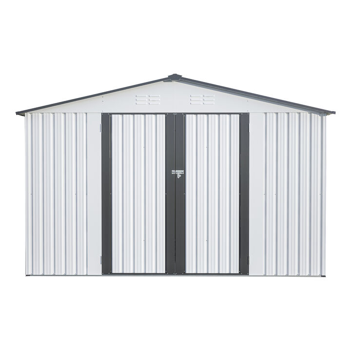 Mondawe 10x8 FT Outdoor Storage Shed - Heavy-Duty Metal Tool Shed with Lockable Doors