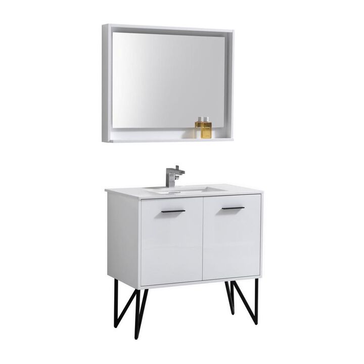 Kubebath Bosco 36 Modern Bathroom Vanity w/ Quartz Countertop and Matching Mirror