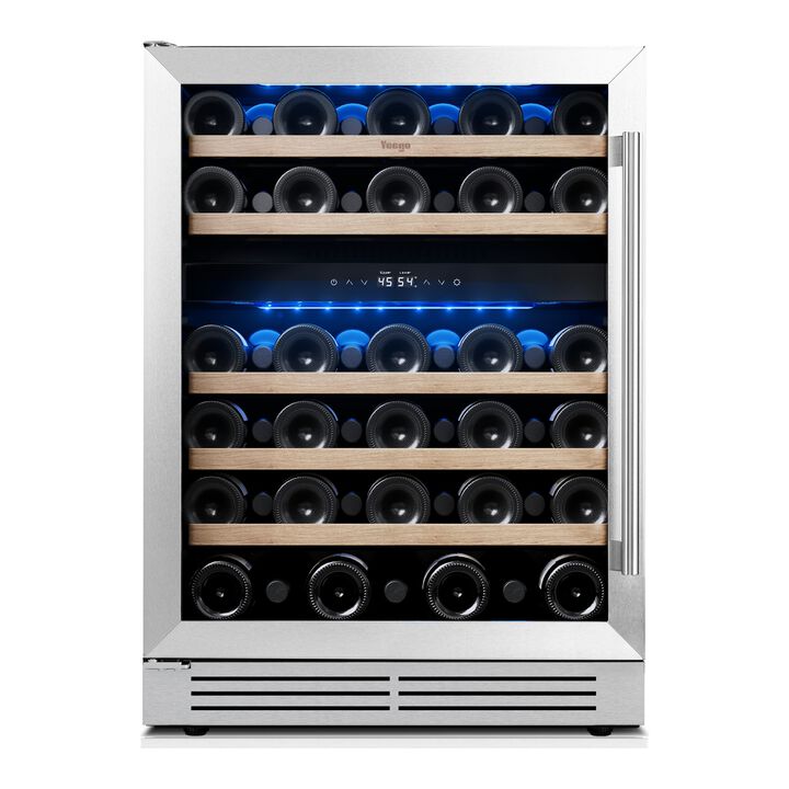 24 Inch Built-in Wine Fridge, Dual-Zone Refrigerator, Holds 52 Bottles, 40-65&deg;F, Glass Door, Perfect for Home, Bar or Office