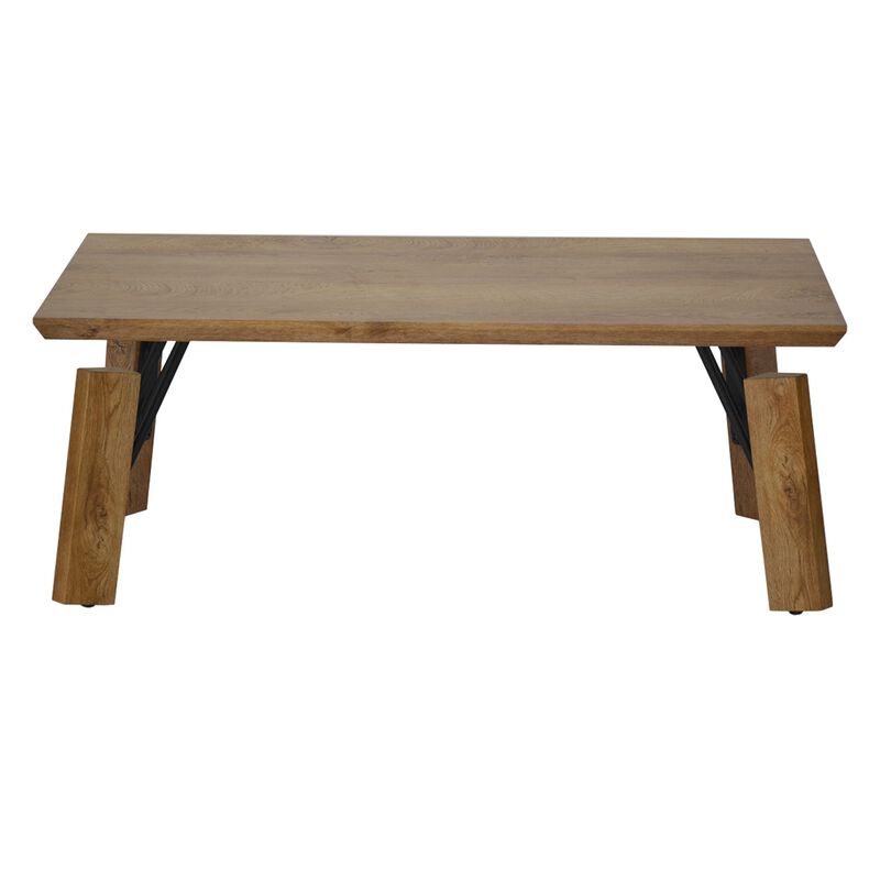 Rectangular Wooden Coffee Table with Block Legs, Natural Brown-Benzara