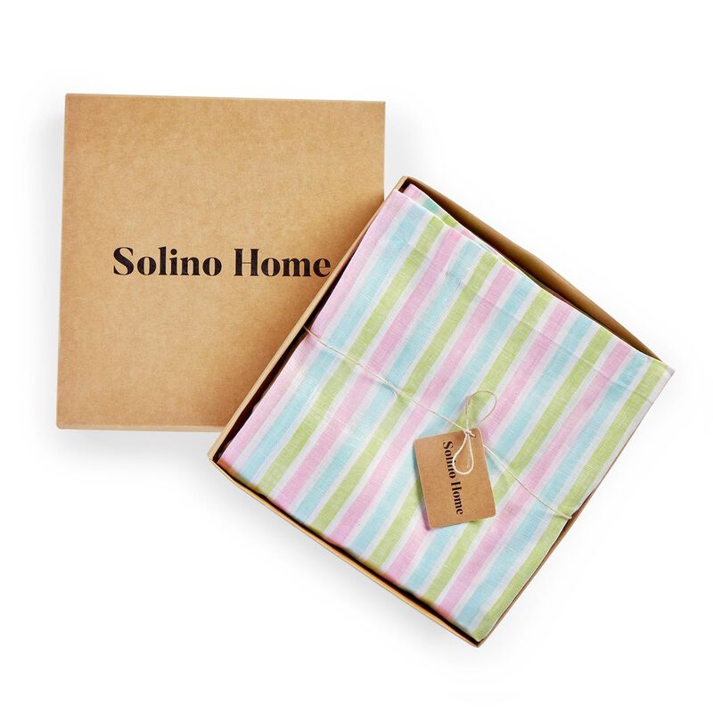 Solino Home 100% Pure Linen Tablecloth - Palm Beach Stripe