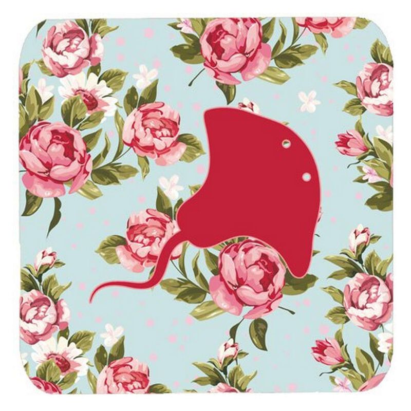 Caroline's Treasures BB1095-RS-BU-FC Stingray Shabby Chic Blue Roses Foam Coasters (Set of 4), 3.5 H x 3.5 W, Multicolor