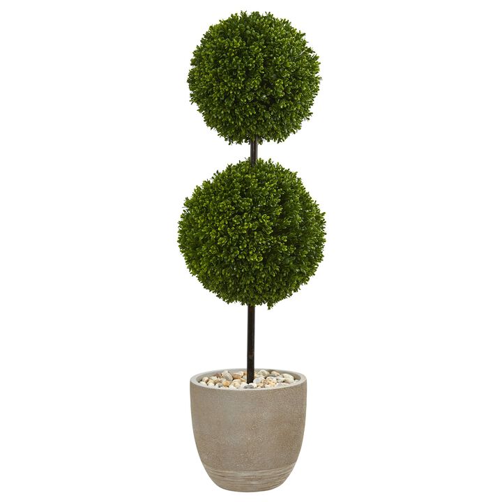 HomPlanti 4 Feet Boxwood Double Ball Topiary Artificial Tree in Oval Planter UV Resistant (Indoor/Outdoor)